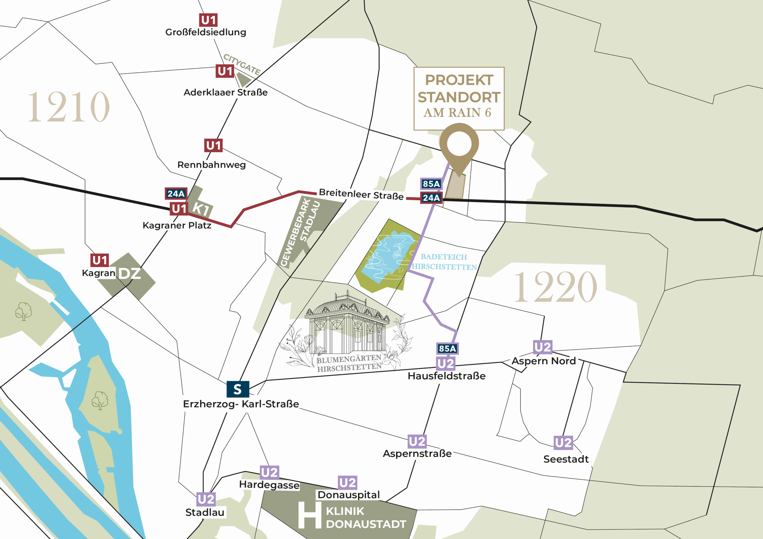 Projekt Am Rain 6 Lageplan mit Parks und Infrastruktur in Umgebung des Neubauprojekt-Standorts